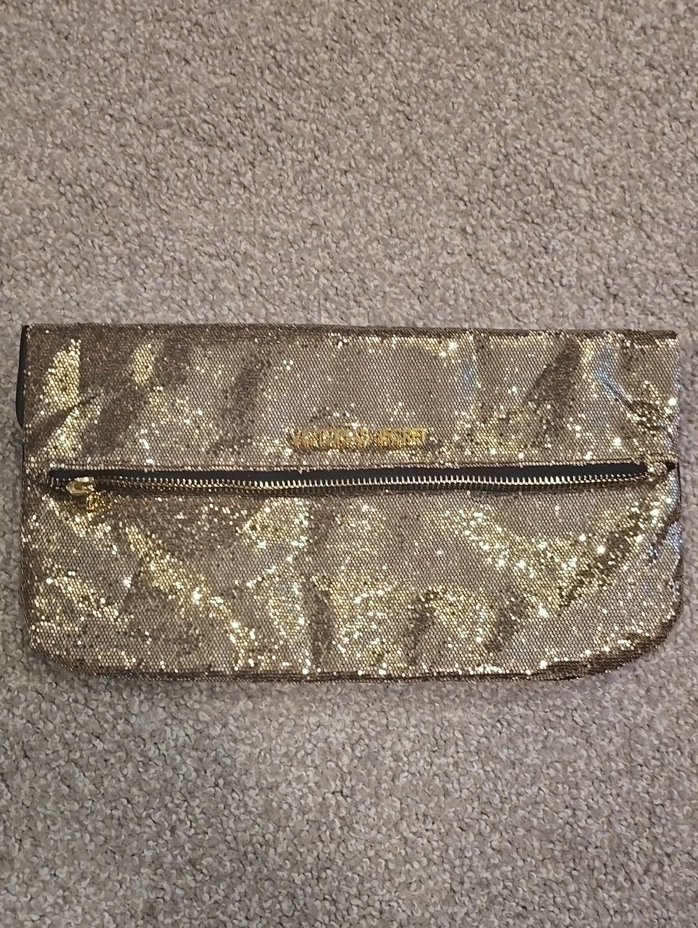 Victoria's Secret Metallic Gold Foldover Clutch with Front Zip